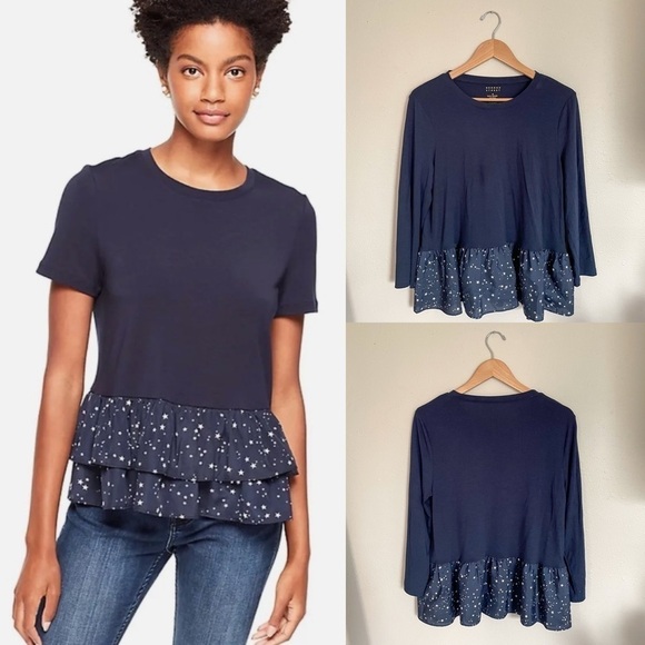 Kate Spade Broome Street Peplum Mixed Media LS top - Picture 1 of 8